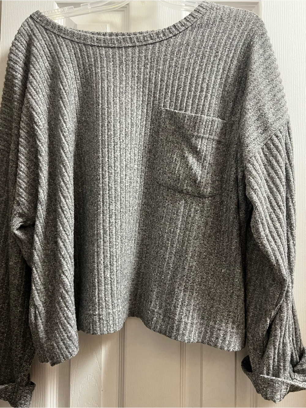 Francesca’s Soft Ribbed Pocket Sweater - Gray